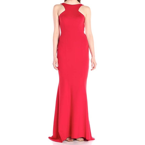 xscape red ruffle dress